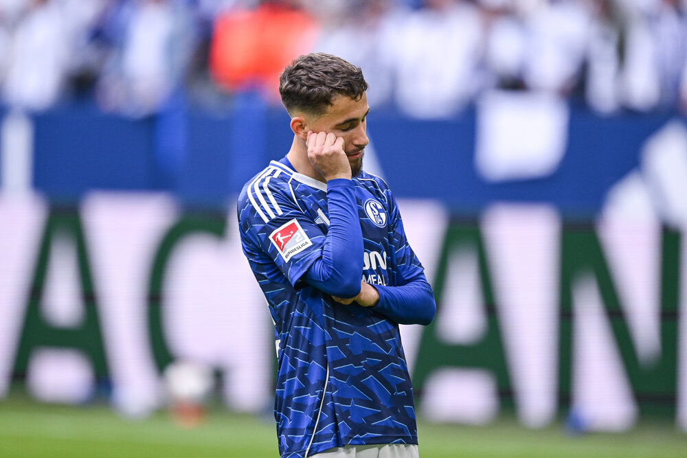 Adil Aouchiche (FC Schalke 04) freut sich über das Tor zum 1:0. Foto: KROEGER/RHR-FOTO